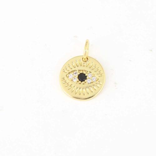 Cubic Zirconia Micro Pave Brass Pendant, Round, gold color plated, DIY & micro pave cubic zirconia, nickel, lead & cadmium free, 10.20x10.20x1.30mm, Sold By PC