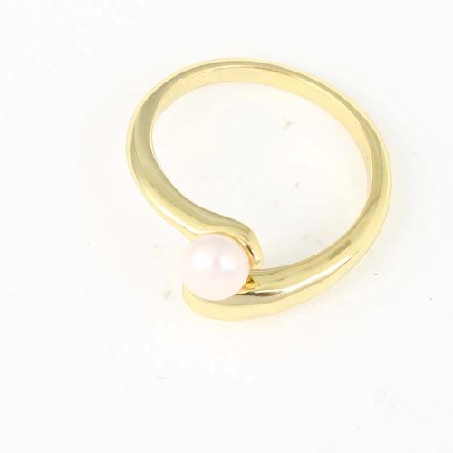 Brass Finger Ring with Plastic Pearl gold color plated for woman nickel lead & cadmium free Sold By PC