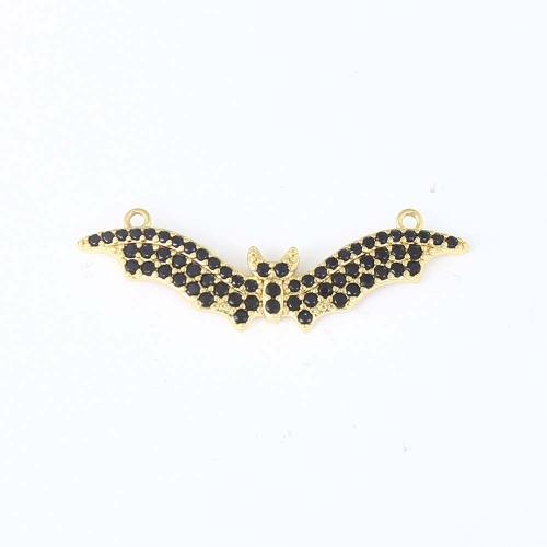 Cubic Zirconia Micro Pave Brass Connector Bat gold color plated DIY & micro pave cubic zirconia & 1/1 loop black nickel lead & cadmium free Sold By PC