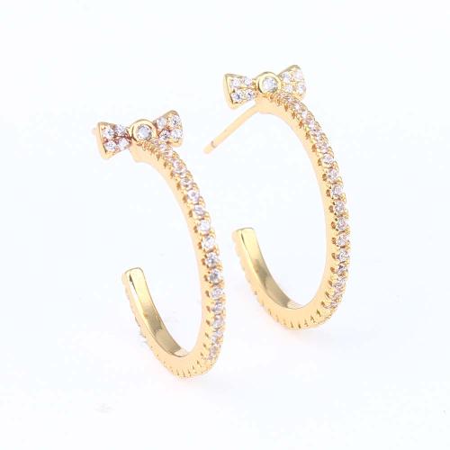 Cubic Zirconia Micro Pave Brass Earring Bowknot gold color plated micro pave cubic zirconia & for woman nickel lead & cadmium free Sold By PC