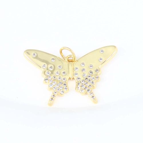 Cubic Zirconia Micro Pave Brass Pendant, Butterfly, gold color plated, DIY & micro pave cubic zirconia, nickel, lead & cadmium free, 25.20x15.70x2.70mm, Sold By PC