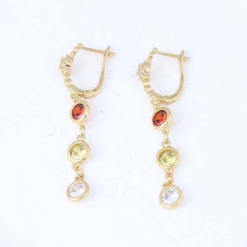Cubic Zirconia Micro Pave Brass Earring, gold color plated, micro pave cubic zirconia & for woman, multi-colored, nickel, lead & cadmium free, 51x13.80x5.90mm, Sold By Pair
