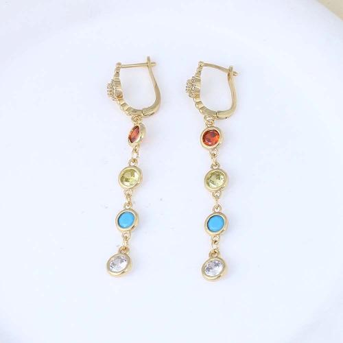 Cubic Zirconia Micro Pave Brass Earring, gold color plated, micro pave cubic zirconia & for woman, multi-colored, nickel, lead & cadmium free, 62.80x14x5.90mm, Sold By Pair