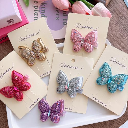 Alligator Hair Clip PU Leather with Zinc Alloy Butterfly handmade Girl 60mm Sold By PC