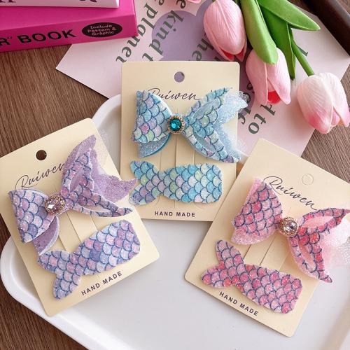 Hair Snap Clips Cloth with Zinc Alloy handmade Girl & with rhinestone Sold By Pair