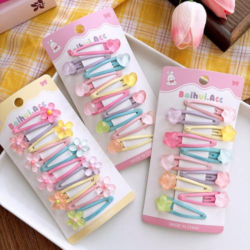 Hair Snap Clips Resin with Zinc Alloy handmade Girl & hollow mixed colors Sold By Bag