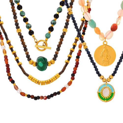 Титановые стали ожерелье, титан, с Природный гравий, Связанный вручную, ювелирные изделия моды & разные стили для выбора & Женский, продается PC