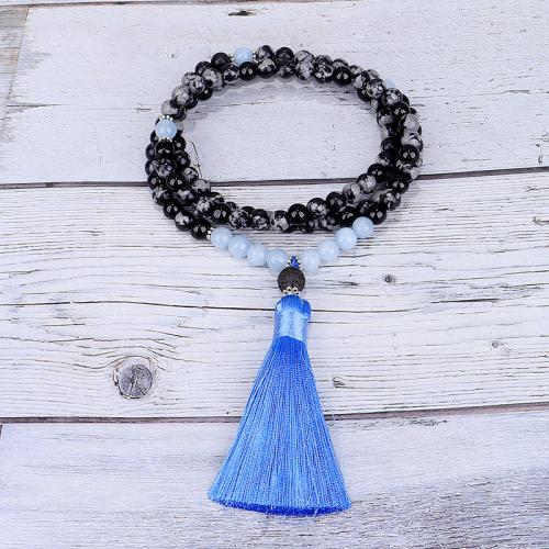 Natural Gemstone Jewelry Sets, Snowflake Obsidian, with Cotton Thread, handmade, fashion jewelry & Unisex & different styles for choice, Sold By PC
