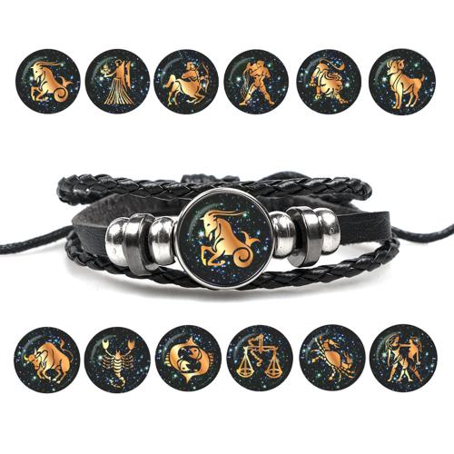 PU Leather Bracelet with Plastic & 304 Stainless Steel 12 Signs of the Zodiac Unisex Length Approx 7-10 Inch Sold By PC