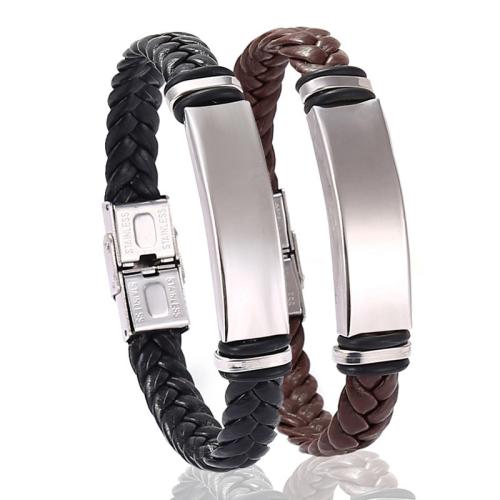 PU Leather Bracelet with 304 Stainless Steel punk style & braided & for man Length Approx 7-8 Inch Sold By PC
