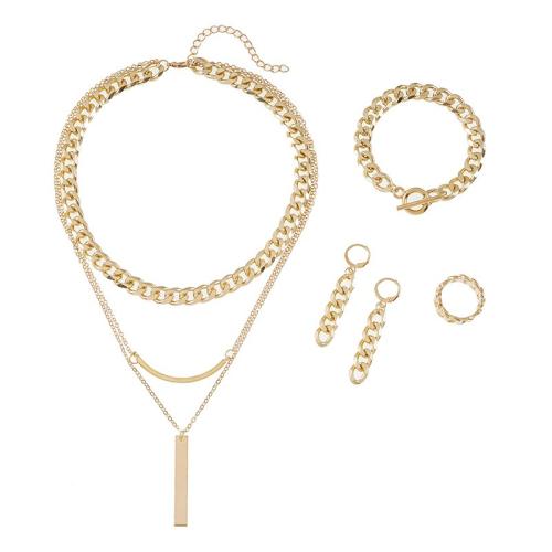 Cink ötvözet Jewelry Set, finger ring & karkötő & fülbevaló & nyaklánc, -val Sárgaréz & Vas, arany színű aranyozott, 4 darab & a nő, Által értékesített Set