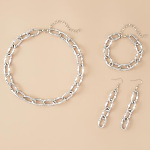 aleación de zinc Conjunto de joya, pulsera & pendiente & collar, con metal & fundición, chapado en color de platina, tres piezas & para mujer, Vendido por Set