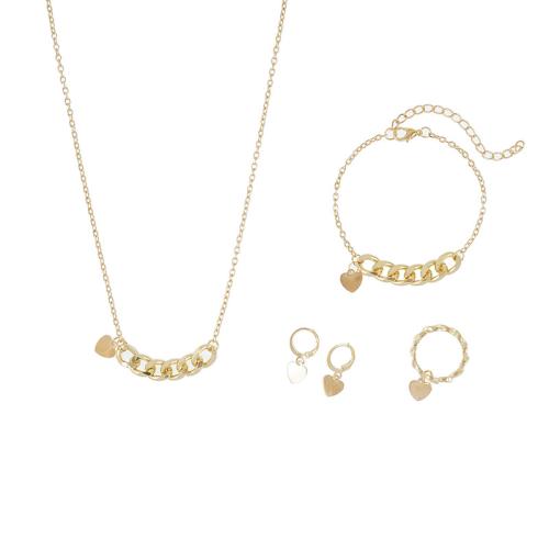 Cink ötvözet Jewelry Set, finger ring & karkötő & fülbevaló & nyaklánc, -val Sárgaréz & Vas, Szív, arany színű aranyozott, 4 darab & a nő, Által értékesített Set