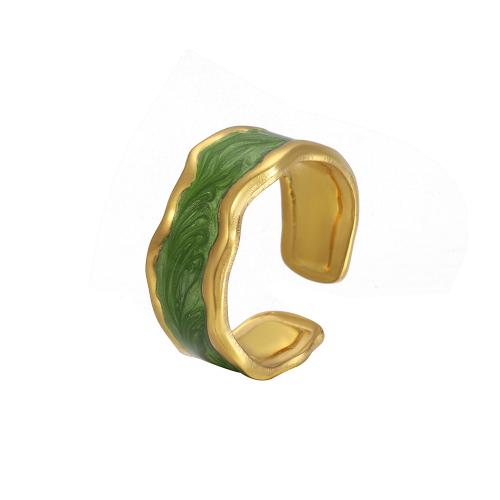 Enamel Stainless Steel Finger Ring 304 Stainless Steel Vacuum Ion Plating fashion jewelry & for woman green Sold By PC