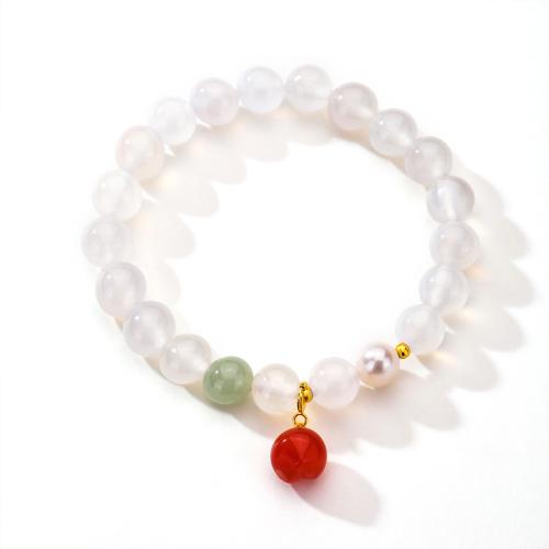 925 Sterling Silver Bangle Bracelet, with Chalcedony & White Agate, fashion jewelry & for woman, Diameter:78mm, Sold By PC
