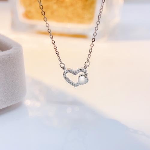 Cubic Zircon Micro Pave 925 Sterling Silver Necklace Heart fashion jewelry & micro pave cubic zirconia & for woman Length Approx 45 cm Sold By PC