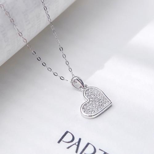Cubic Zircon Micro Pave 925 Sterling Silver Necklace, Heart, fashion jewelry & micro pave cubic zirconia & for woman, Length:Approx 45 cm, Sold By PC