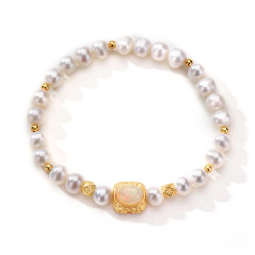 Bracelets en argent sterling, Argent sterling 925, avec Opale & perle d'eau douce cultivée, bijoux de mode & pour femme, Diameter:78MM, Vendu par PC