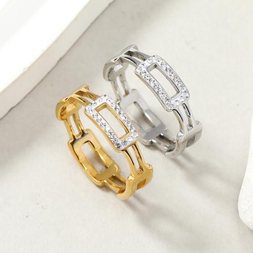 Rhinestone нержавеющей стали палец кольцо, Нержавеющая сталь 304, разный размер для выбора & Женский & со стразами, Много цветов для выбора, продается PC