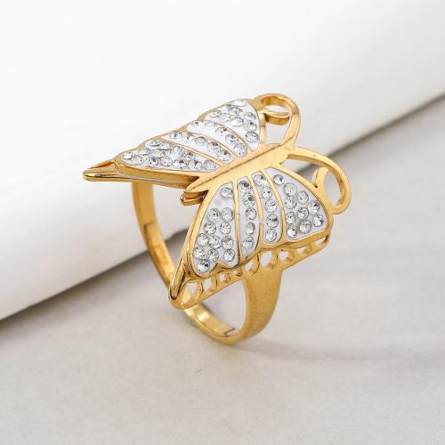 Rhinestone Stainless Steel Finger Ring, 304 Stainless Steel, different size for choice & different styles for choice & for woman & with rhinestone, golden, Sold By PC