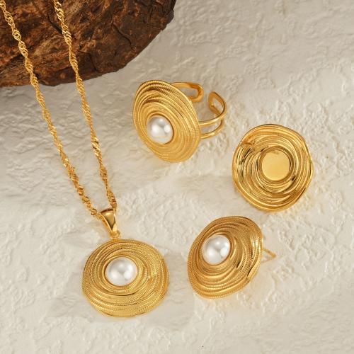 Edelstahl Schmucksets, 304 Edelstahl, mit Kunststoff Perlen, Modeschmuck & verschiedene Stile für Wahl & für Frau, goldfarben, verkauft von PC