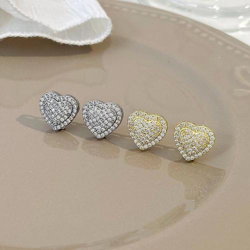 Cubic Zirconia Micro Pave Brass Earring Heart fashion jewelry & micro pave cubic zirconia & for woman Sold By Pair