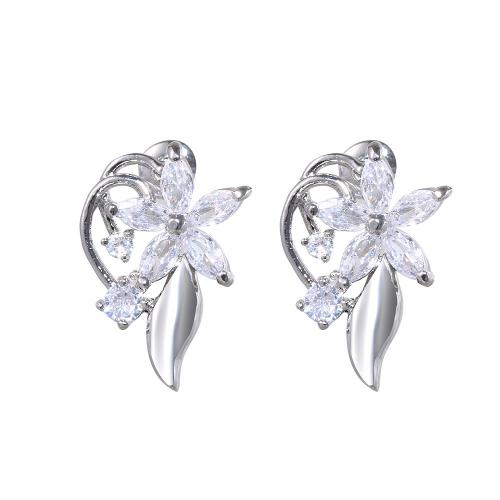 Cubic Zirconia Micro Pave Brass Earring, fashion jewelry & micro pave cubic zirconia & for woman, 19x22mm, Sold By Pair