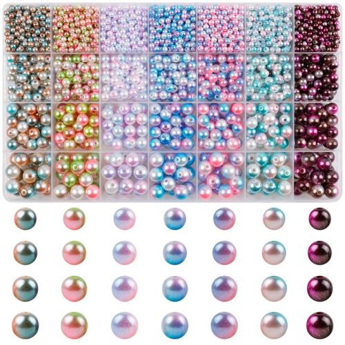 Plastic Beads, Round, gradient color & 28 cells & DIY, mixed colors, 230x135x20mm, Sold By Box
