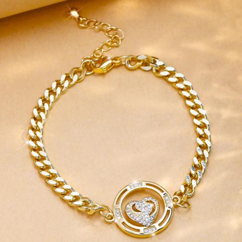 Cubic Zirconia Micro Pave Brass Bracelet with 5cm extender chain gold color plated fashion jewelry & micro pave cubic zirconia & for woman nickel lead & cadmium free Length Approx 17 cm Sold By PC