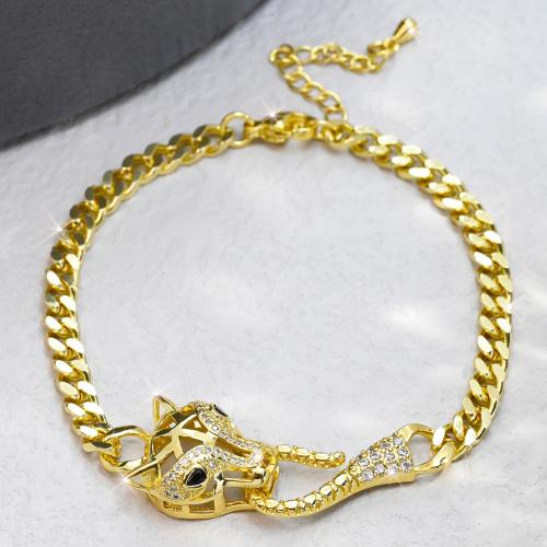 Cubic Zirconia Micro Pave Brass Bracelet, with 5cm extender chain, Leopard, gold color plated, fashion jewelry & Unisex & micro pave cubic zirconia, golden, nickel, lead & cadmium free, Length:Approx 19 cm, Sold By PC