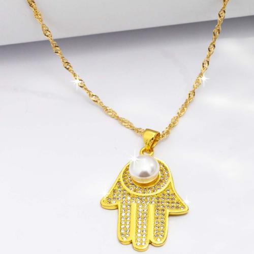 Cubic Zircon Micro Pave Brass Necklace Moon and Star gold color plated fashion jewelry & micro pave cubic zirconia & for woman golden nickel lead & cadmium free Length Approx 44 cm Sold By PC