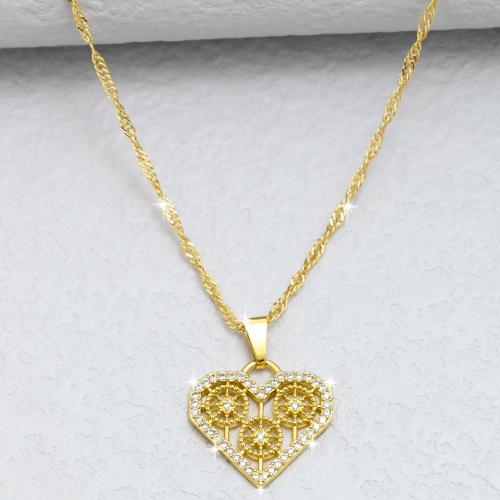 Cubic Zircon Micro Pave Brass Necklace Heart gold color plated fashion jewelry & micro pave cubic zirconia & for woman nickel lead & cadmium free Length Approx 44 cm Sold By PC