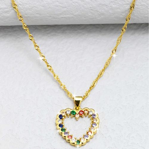 Cubic Zircon Micro Pave Brass Necklace, Heart, gold color plated, fashion jewelry & micro pave cubic zirconia & for woman, nickel, lead & cadmium free, Length:Approx 44 cm, Sold By PC
