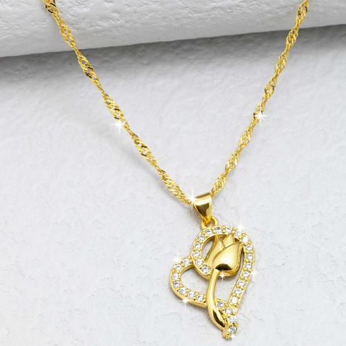 Cubic Zircon Micro Pave Brass Necklace, Heart, gold color plated, fashion jewelry & micro pave cubic zirconia & for woman, nickel, lead & cadmium free, Length Approx 44 cm, Sold By PC