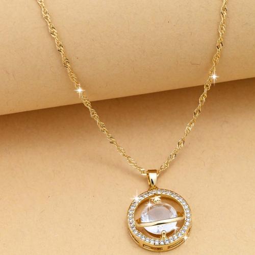 Cubic Zircon Micro Pave Brass Necklace, gold color plated, fashion jewelry & micro pave cubic zirconia & for woman, nickel, lead & cadmium free, Length:Approx 44 cm, Sold By PC
