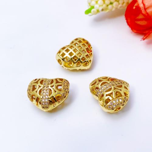 Cubic Zirconia Micro Pave Brass Beads Heart gold color plated DIY & micro pave cubic zirconia nickel lead & cadmium free Approx 2mm Sold By PC