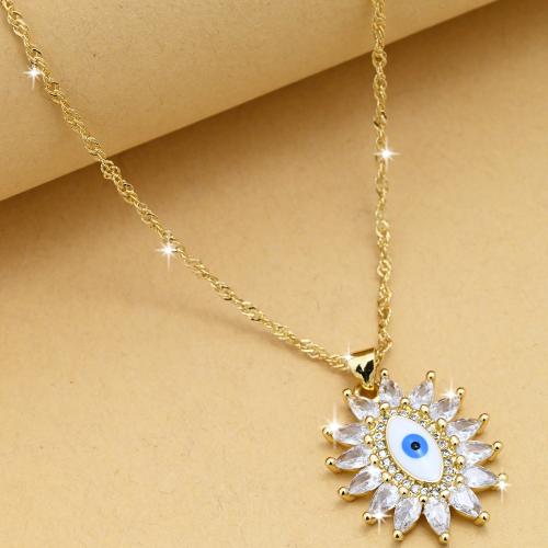 Evil Eye Jewelry Necklace Brass gold color plated fashion jewelry & micro pave cubic zirconia & for woman nickel lead & cadmium free Length Approx 44 cm Sold By PC