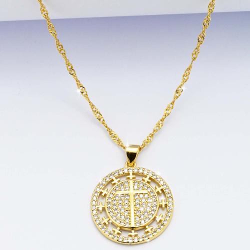 Cubic Zircon Micro Pave Brass Necklace gold color plated fashion jewelry & micro pave cubic zirconia & for woman nickel lead & cadmium free Length Approx 44 cm Sold By PC