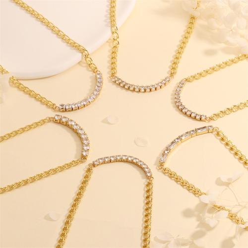 Cubic Zircon Micro Pave Brass Necklace with 5cm extender chain gold color plated fashion jewelry & micro pave cubic zirconia golden nickel lead & cadmium free Length 35 cm Sold By PC