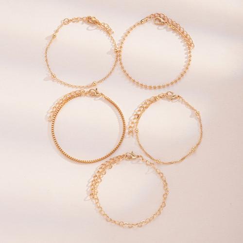 Tibetan Style Anklet, 5 pieces & Unisex & different styles for choice, gold, Sold By Set
