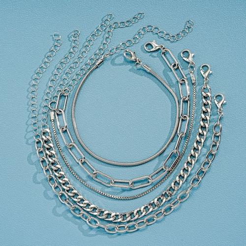 Pulseira de liga de zinco, 5 peças & joias de moda & unissex, prateado, vendido por Defina