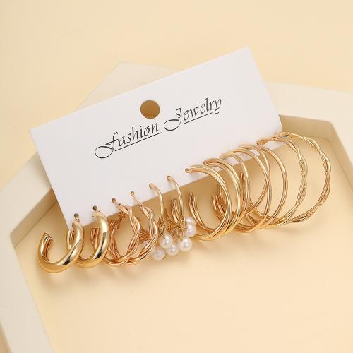 Zinklegierung Ohrringe, mit Kunststoff Perlen, 6 Stück & Modeschmuck & für Frau, Goldfarbe, verkauft von setzen