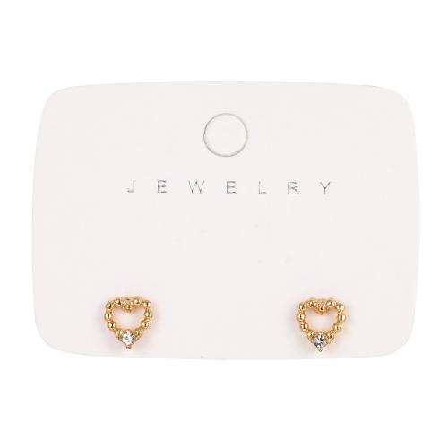 Zinc Alloy Stud Earring with Crystal Heart fashion jewelry & for woman & hollow gold 9mm Sold By Pair