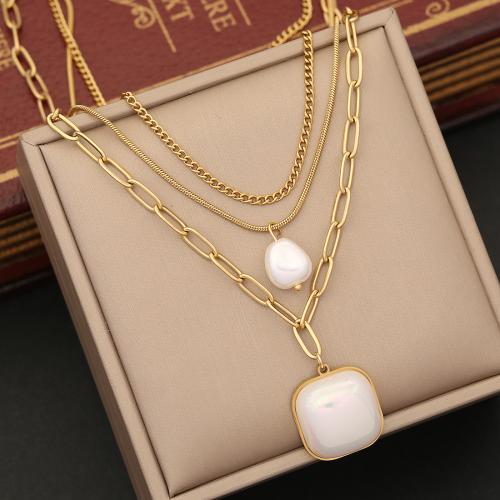 Stainless Steel Jewelry Necklace 304 Stainless Steel with ABS Plastic Pearl with 5cm extender chain fashion jewelry & for woman gold Length 40 cm Sold By PC