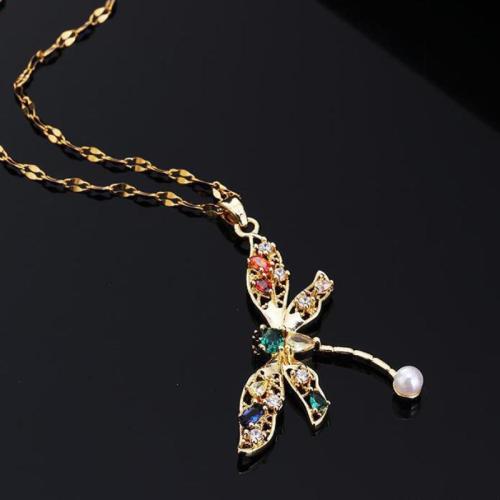 Brass náhrdelník, Mosaz, s Cubic Zirconia, s 5cm extender řetězce, 18K pozlacené, módní šperky & různé styly pro výběr & pro ženy, Délka 40 cm, Prodáno By PC