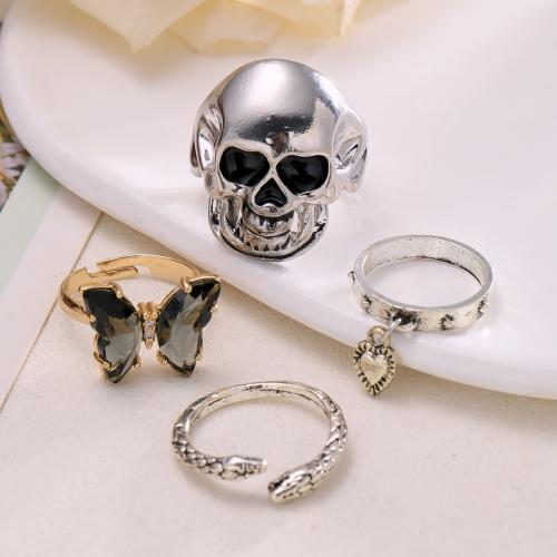 Ensemble d’anneau en alliage de zinc, avec cristal, bijoux de mode & unisexe & styles différents pour le choix, Vendu par fixé