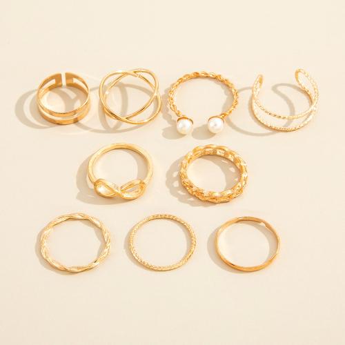 Tibetan Style Ring Set, with Plastic Pearl, 9 pieces & fashion jewelry & for woman, gold, Sold By Set