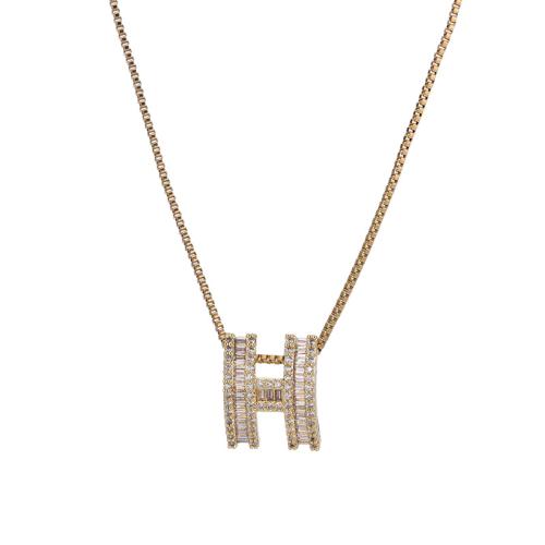 Collar de Latón, metal, con cúbica circonia, Joyería & para mujer, dorado, longitud:40 cm, Vendido por UD