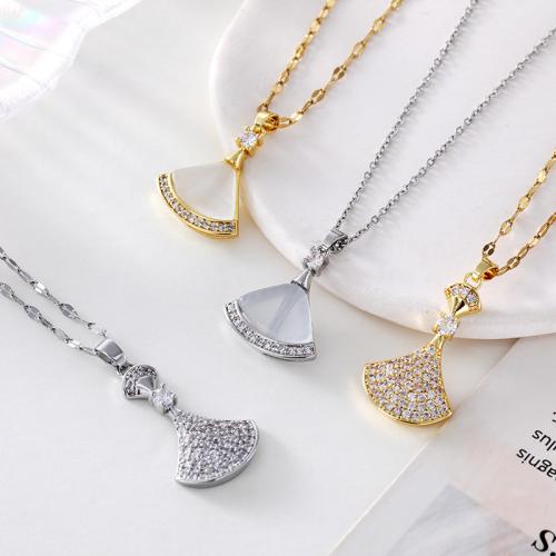 Brass Necklace with Cubic Zirconia with 5cm extender chain plated fashion jewelry & for woman Length 40 cm Sold By PC