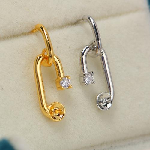 Brass Earring Stud Component, real gold plated, DIY & micro pave cubic zirconia, more colors for choice, 27x19mm, Sold By Pair
